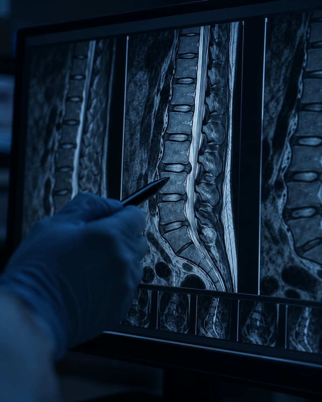 Resonancia magnética de columna lumbar revisada por el neurocirujano durante la valoración